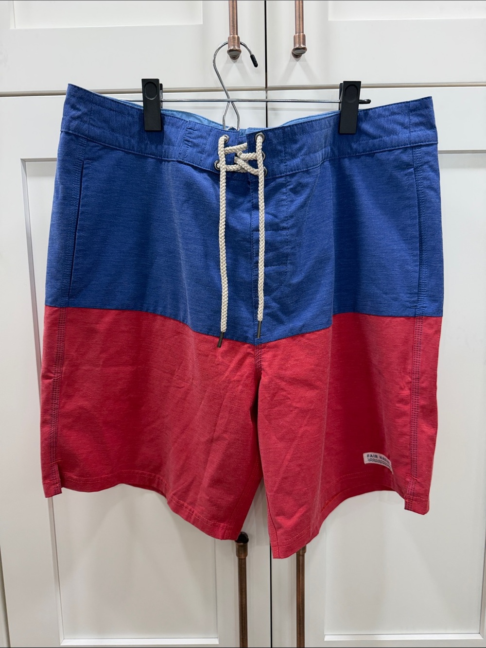Fair Harbor Two-Tone Blue & Red Swim Board Shorts